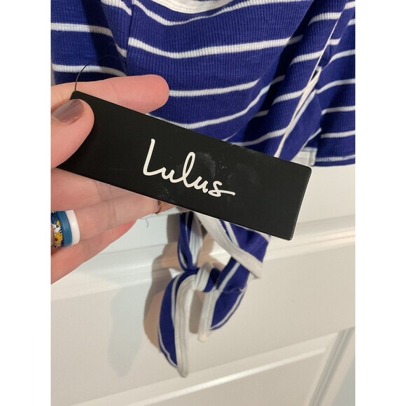 NWT Lulus Women’s Blue Stripe Crop Top‎ Cross Back Large 0186 Juniors - Picture 5 of 9